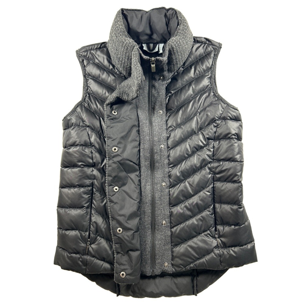 Athleta Downkind Puffer Vest Womens Small Gray Quilted Down Recycled Polyester